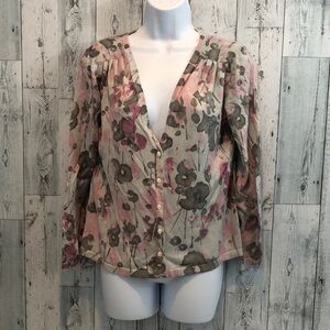 J.Jill Silk Cashmere Silk Blend Floral Cardigan Medium Petite